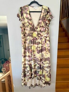Addition Elle Floral Flutter-Sleeve Wrap Midi Dress - Plus Size 2X